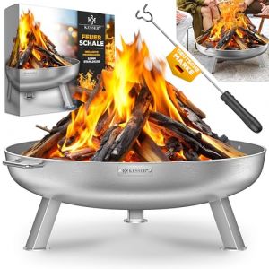KESSER® Brasero en Acier Allié de 2,5 mm d'Épaisseur - Diamètre : 70 cm - Brasero + 42 cm de Crochet en Fonte - Évacuation d'Eau et 2 Poignées Solides - Pour Feu de Bois, Charbon ou Briquettes (WMK Trading GmbH, neuf)