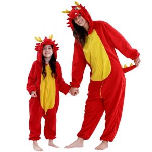 COOKY.D Pyjama Combinaison Enfant à Capuche Animaux Unisexe Grenouillère Cosplay Jeu Costume Famille,Dragon 7-8 Ans (MICHLEY INTERNATIONAL, neuf)