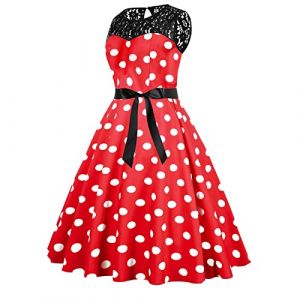 G&eacute;n&eacute;rique Robe Vintage Ann&eacute;Es 50 Pin Up Femme Imprim&eacute;E &agrave; Pois Mi Longue El&eacute;Gante Style 1950'S Audrey Hepburn Fronc&eacute; &agrave; Volants Robe Ann&eacute;E 60 Rockabilly Oversize l'ourlet Comfort (qiaoxiahe, neuf)