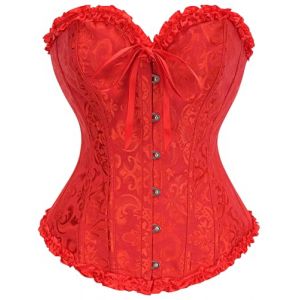 SZIVYSHI Femme Grande Taille Gothique Satin Corset Sein Nu Minceur Lingerie avec Ruban Lacet et G-String Rouge, L (SZIVYSHI-FR, neuf)