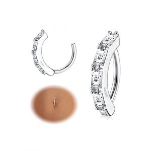 KRFY 14G Piercing Nombril pour Femmes en Argent Sterling 925 Hypoallergénique Anneau de Nombril à Cliquet Piercing de Nombril Inversé Pavé de Zirconium Bijoux pour Piercing du Nombril (KRFY Jewelry, neuf)