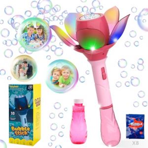 DAOUZL Machine a Bulle, Fleur de Lotus Machine &agrave; Bulles Enfants 10000+ Bulles/Minute, Pistolet a Bulles pour Enfant avec 120ml Solution et 8X 10ml Concentr&eacute; &agrave; Bulles (Rose) (Mercnome, neuf)