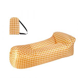 Hixingo Canapé Gonflable, Camping Fauteuil Gonflable, Imperméable à l'eau Hamac Gonflable, Lit d'air de Sofa Gonflable de Fainéant Paresseux pour Extérieur (One Size,Plaid Jaune) (Hixin, neuf)