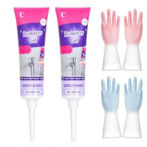 Zimoer Pack de 2 Gel Anti-Moisissure Vexclean 90 g et 2 Paires Gants de Nettoyage Taille M, Gel Nettoyant Puissant pour Salle de Bain, Cuisine, Carrelage, Joints, Murs et Éviers, Élimine Moisissures (Shininght, neuf)
