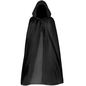 QIGHLIS Cape à Capuchon Noire Déguisement, 120cm Cape à Capuche Cape Sorcier Déguisement de Sorcière pour Adulte/Enfant Avec des autocollants d'Halloween, Idéal pour Halloween Carnaval (Haisenbao-EU, neuf)