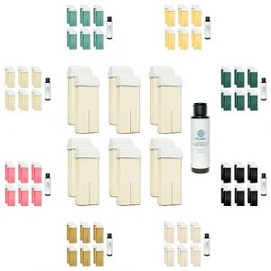 Cire dépilatoire liposoluble Roll-on de 100 ml – Recharge pour pièce à main, chauffe-cire à rouleau, épilation 12 pièces de lait + huile après cire gratuite Anyskin® de 100 ml (glamshop, neuf)