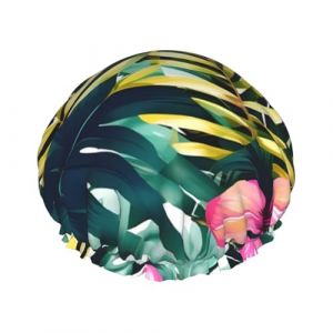 Bonnet de douche doux pour homme et femme avec imprimé floral hawaïen tropical hawaïen, feuilles de palmier, chapeau léger et bonnet de bain (HKIjuxiaoxia, neuf)