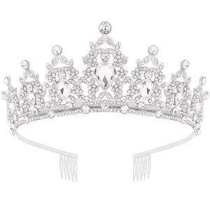Couronne Anniversaire Femme, Tiara Cristal Couronne, Couronne Princesse Adulte Anniversaire, Couronne Femme pour Concours de Mariée Proms de Mariage Princesse Parties Anniversaire Crown, Argent (iShang Direct, neuf)
