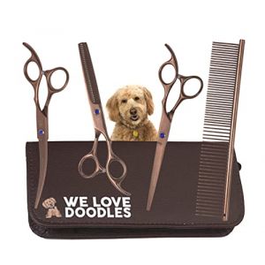 Kit de ciseaux de toilettage pour chien &ndash; Meilleurs outils pour Goldendoodles, caniches et gribouillages &ndash; Ciseaux droits, incurv&eacute;s et effil&eacute;s, kit de toilettage dor&eacute; &ndash; Acier de qualit&eacute; (k&yacute;ronas s2pply, neuf)