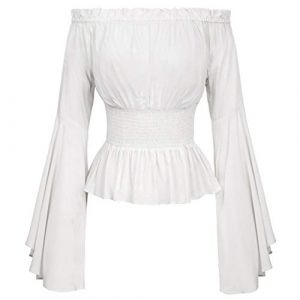 pvucpot Chemisier gothique de la Renaissance pour femmes à manches évasées avec volants et épaules dénudées – Haut corset médiéval victorien pour costumade – Chemise de pirate, blanc (goodups, neuf)