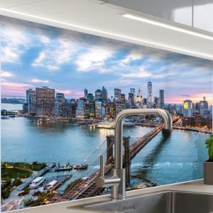 KitchenYeah© Credence Cuisine Adhesive 60x80 cm Protege Mur Revetement Mural Adhesif Parement Interieur À Coller Plaque Plastique Rigide New York - Skyline - Brooklyn - Bridge (KitchenYeah, neuf)