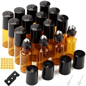 DKBT Flacon Roll On Vide 5ml 16pcs Roll On Huile Essentielle Vide Bouteil Brun Verre Flacon Roller Rechargeable, Avec Bille en Acier Inoxydable pour Parfums Aromathérapie Massage Voyage (Tianxinge Trading, neuf)