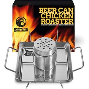 Support à rôtir pour canette de bière - Support en acier inoxydable - Grille de barbecue pour grill, four ou fumoir - Passe au lave-vaisselle - Inclus 4 piques à légumes, barbecue electrique (Mountain Grillers, neuf)