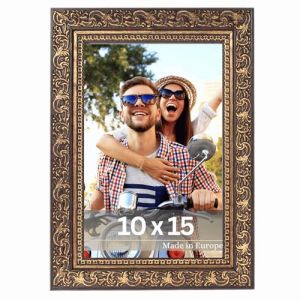 VictoR Vinci Cadre photo Vinci - 10 x 15 cm (A6) marron doré - Style vintage baroque - Baguette décorée 22 x 20 mm - Verre acrylique incassable - Dos en MDF - Pour format portrait et paysage (Victor_Store, neuf)