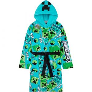 Get Trend Minecraft Robe Enfant et Ado, Robe de Chambre Polaire &agrave; Capuche avec Poches Loungewear Hiver, Id&eacute;e Cadeau Creeper (9-10 Ans, Bleu Minecraft) (Get Trend., neuf)