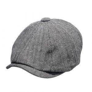 Casquette beret homme Gavroche Casquette Baker Boy Hat Flat Caps 8 Panel Peaky Herringbone Tweed Gatsby Hat Ivy Irish Cap pour Hommes et Femmes Gris (ANETTEE GLOBALISS, neuf)