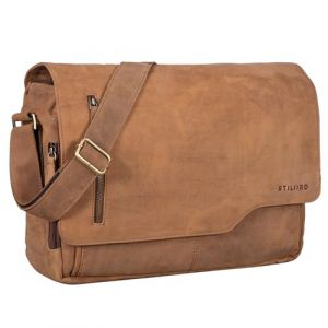 STILORD 'Marlon' Sac en Cuir pour Hommes Travail Universit&eacute; Sac de Bureau Vintage Bandouli&egrave;re Sacoche d'Ordinateur Portable 15,6 Pouces, Couleur:Dijon - Marron (STILORD Cuir, neuf)