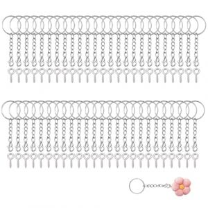 Attache Porte Cl&eacute; 100 Pi&egrave;ces Anneau Porte Cl&eacute; avec Cha&icirc;ne Anneaux Porte Cl&eacute; Loisir Creatif Kit pour Porte Clef a Fabriquer avec Anneaux de Saut Ouverts, Inoxydable avec Cha&icirc;ne (Puzhuqikeji, neuf)