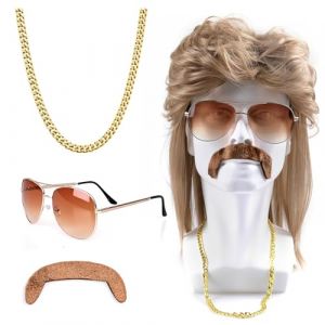 YUPZAR 1 Ensemble de Perruque et accessoires ann&eacute;e 80/ann&eacute;e 70/Mulet/Soir&eacute;e D&eacute;guis&eacute;e, Style/Idole/Mulet/Musicien/Chanteur/Rock/Des 80s Perruque - Costume Carnaval/Halloween/Cosplay (Olen Olesjame O&Uuml;, neuf)