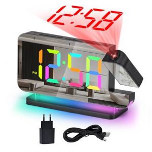U-picks R&eacute;veil Num&eacute;rique, Horloge Miroir LED de 7,4" projecteur rotatif &agrave; 180&deg;, affichage 11 Color RVB, Veilleuse 10 color, Horloge de table avec 5 niveaux de Volume (REMYRAND INC, neuf)
