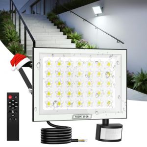 Viugreum 100W Projecteur LED Détecteur de Mouvement et Télécommande, 10000LM Blanc Froid 6500K Dimmable Projecteur Leds Avec Detecteur, Étanche IP66 Spot LED avec Câble de 50cm pour Jardin Garage (Viugreum-EU, neuf)