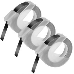 Lot de 3 Rubans Noir marquage 3D gaufr&eacute; pour &eacute;tiqueteuse compatible Dymo Omega/Junior/Organizer/Caption/Motex E-101/E303 - &Eacute;tiquette recharge 520109 9mm x 3m Phonillico&reg; (Phonillico, neuf)