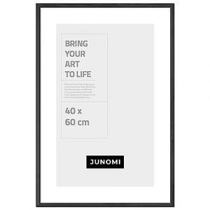 JUNOMI® Cadre photo 40 x 60 cm bois noir | Cadre photo noir avec verre Plexi incassable | Cadre photo en bois (kizibi, neuf)