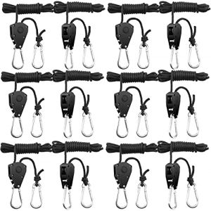 BOSYTRO 12 PièCes Corde à cliquet, Cintres à Cliquet RéGlables 1/8,Poulie Retractable pour Plantes pour Les Lampes pour Plantes et Les Pots de Jardinage Chaque Paire Porte 68 Kg(Version nouée) (BOSYTRO EU, neuf)
