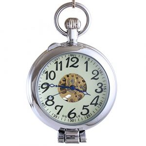 OGLE Loupe Argent&eacute;e &Eacute;tanche Cha&icirc;ne Lumineuse Fob Montre de Poche M&eacute;canique Squelette Automatique &agrave; Remontage Automatique Half Hunters (Argent Lumineux) (leishengdau, neuf)