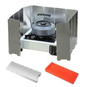 OMJMYY Pare-Vent Pliable Aluminium 14 Plaques Portable Pare Vent Rechaud Gaz Plaques Pare-Brise de Camping Plein Air Pare-Brise avec Bo&icirc;te de Rangement pour Camping R&eacute;chaud Ext&eacute;rieur Pique-Nique (OMG-EU, neuf)