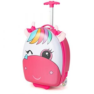 GOPLUS Valise Cabine Enfant à roulettes, 16'' Valise Enfant Garçon Fille avec Roues Lumineuse LED, Bagage Voyage Enfant avec Poignée Hauteur Réglable 2 Niveaux, Trou de Verrouillage, pour 3-10 Ans (Augenstern24, neuf)