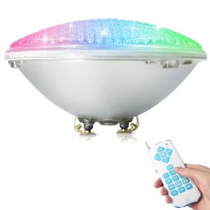 COOLWEST RGBW PAR56 Lampe de Piscine Lumi&egrave;re LED 18W 12V DC/AC, contr&ocirc;le par t&eacute;l&eacute;commande, Etanche IP68 &Eacute;clairage sous-marin (COOLWEST-FR, neuf)