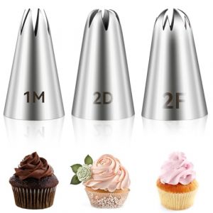 Giantree Lot de 3 douilles de 1 m, 2D, 2 F - Grandes douilles de décoration de gâteaux en acier inoxydable - Outils de décoration de gâteaux pour décoration de gâteaux à la crème, cupcakes, biscuits (helpfu, neuf)