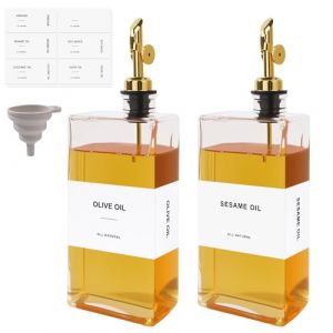 Otauoaea Lot de 2 Bouteille Huile 500ml Distributeur Huile d'Olive,Verseur Huile d'Olive Carré,Automatique Bouteille Huile et Vinaigre pour Cuisine - Avec étiquettes et Entonnoir (Versatile official, neuf)