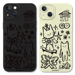 Vxinvnoi 2 Pi&egrave;ces Coque pour iPhone 13 Mini 5,4'', &Eacute;tui Souple TPU Aesthetic Motif Dessin Durable Fine Silicone Housse de Antichoc Anti-Rayures Camera Protection Cover pour Fille, Noir Blanc-Chat (MARTIN BOAL, neuf)