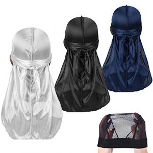 DaMohony 【Paquet de 3 Pi&egrave;ces】 Silky Durag, Durag Soyeuses avec Bonnet Ondul&eacute; pour Homme et Femme, Dreadlocks et Curls, Chiffon en Satin, Foulard Long pour Cheveux (DaMohony_StoreEU, neuf)