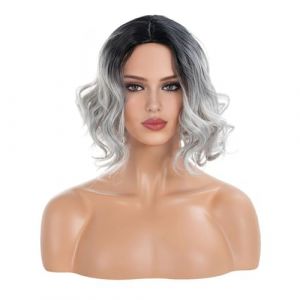 Perruque Perruque grise d&eacute;grad&eacute;e 11 pouces perruque ondul&eacute;e courte boucl&eacute;e perruque ondul&eacute;e for femme adapt&eacute;e &agrave; une utilisation quotidienne en f&ecirc;te Perruques quotidiennes (haikouhua, neuf)