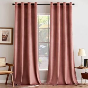 MIULEE Rideaux Velours Vieux Rose 140x208 CM Lot de 2, Luxurious Doux Semi-occultant Rideau &agrave; Oeillets, Rideau Thermique Isolant Anti Chaleur Velours pour Chambre, Opaque Rideaux Salon Moderne (MIULEE HOME, neuf)
