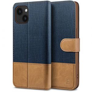 BEZ® Coque iPhone 14, Etui pour iPhone 14, Housse en Cuir de Protection [RFID Blocage] Portefeuille en Cuir Polyuréthane, Pochette pour Monnaie, Fermeture Magnétique, Bleu (TheBlingZ., neuf)