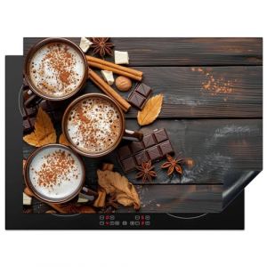 KitchenYeah© Protection Pour Plaque Induction 70x52 cm Deco Cuisine Protégé Cache De Cuisson Vitroceramique Chocolat - Automne - Feuilles - Gravure sur bois - Nature morte - Cannelle (KitchenYeah, neuf)