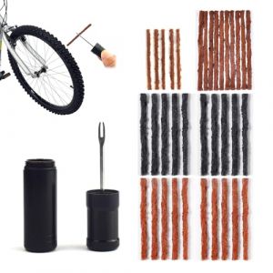 Omnikryp Kit de R&eacute;paration de Pneu Tubeless, Kit R&eacute;paration Pneu avec 1 Al&eacute;soir &agrave; Fourche et 35 Bandes Adh&eacute;sives, Reparation Rapide Meche Pneus Crevaison, pour Les Pneus de VTT et de V&eacute;lo de Route (haotey, neuf)