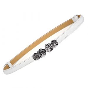 JK Home Ceinture en Cuir Imité Femme Fille Boucle Réglable Ceintures Fine Minceur pour Jeans Pantalon Robe Rose Blanc (JK Happy Shopping, neuf)