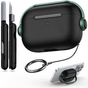 R-fun &Eacute;tui Compatible avec Apple Airpods Pro (2023/2022/2019, 2e/1re g&eacute;n&eacute;ration), c&acirc;ble USB-C/Lightning, &eacute;tui pour Casque de Musique avec verrou de s&eacute;curit&eacute; et kit de Nettoyage,Noir/Vert (Her Vision, neuf)
