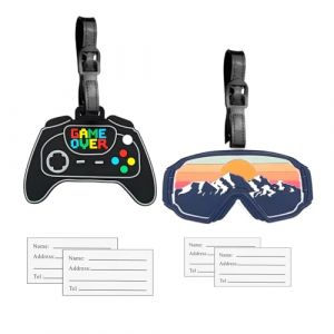 2PCS Cool Etiquette Bagage Consoles de Jeux Lunettes Étiquette Valise Avion Silicone Étiquette de Voyage, Étiquettes Porte Adresse Porte Etiquette Bagage pour Valise/Bagages/Voyages/Sacs à Dos (Mxcwir EU, neuf)