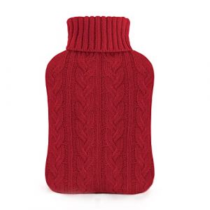 samply Bouillotte avec housse - Housse en tricot doux de qualit&eacute; sup&eacute;rieure - Grande bouillotte rouge de 2 l (Samply-UK, neuf)