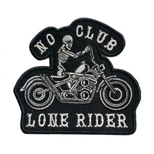 Patch biker motard No Club Lone rider, écusson thermocollant fait main, customisation vêtements et accessoires, patch tête de mort, écusson squelette 10 cm x 8,5 cm (LilieCrea, neuf)