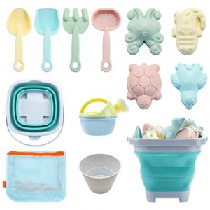 Elektheim Lot de 12 jouets, seau pliable, pelle, moules &agrave; sable, bouilloire, sac en maille, bac &agrave; sable, jouets de plage et jardin, pour enfants (Greenwald International GmbH, neuf)