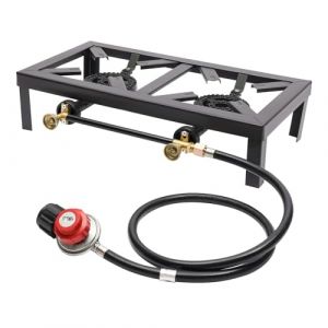 binxun R&eacute;chaud &agrave; gaz ext&eacute;rieur Noir R&eacute;chaud &agrave; gaz sur pied 8000W Double br&ucirc;leur en fonte avec r&eacute;gulateur Tuyau, Barbecue &agrave; gaz portable pour camping Jardin BBQ Pieds fixes Portable L&eacute;ger (binxun, neuf)