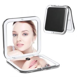 Nogeqi Miroir de poche pliable 15X, miroir de voyage avec grossissement x 15, mini miroir pliant, petit miroir de voyage, compact, carr&eacute; double face pour maquillage (noir) (railing, neuf)