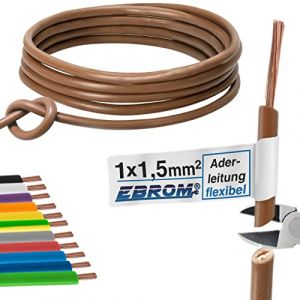 C&acirc;ble conducteur flexible en PVC H07V-K 1,5 mm2 - Couleur : marron &ndash; tr&egrave;s nombreuses longueurs (EBROM, neuf)